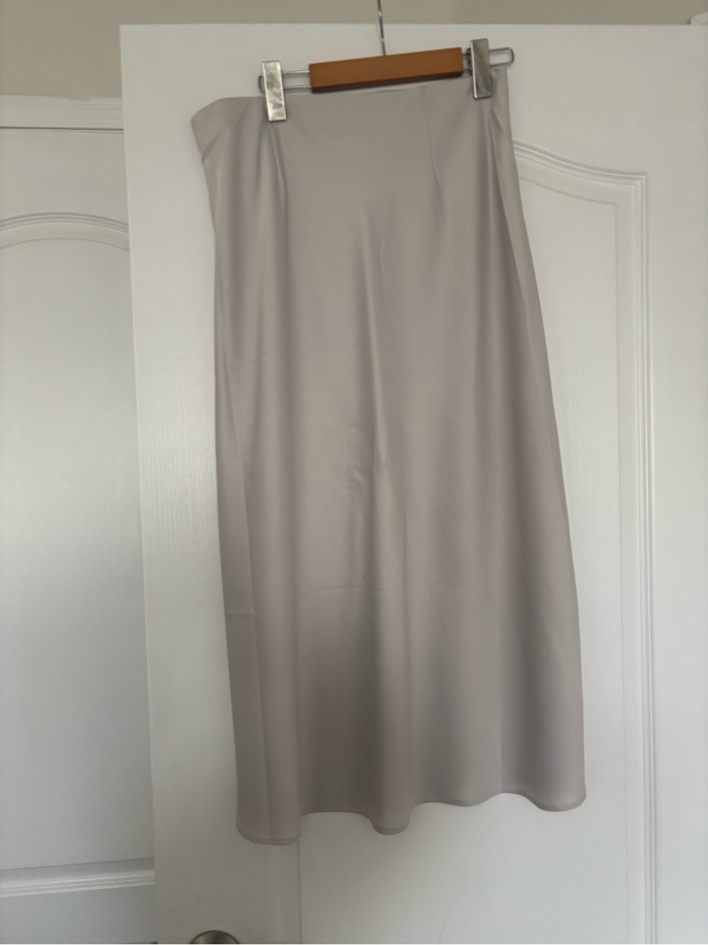 Dynamite Satin Slip Midi Skirt in Soft Taupe